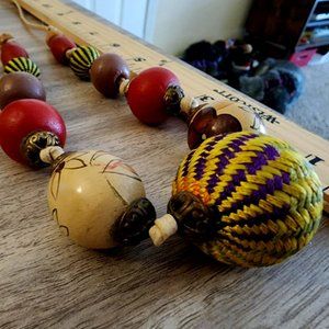 Multicolor Wood Bead Woven Necklace